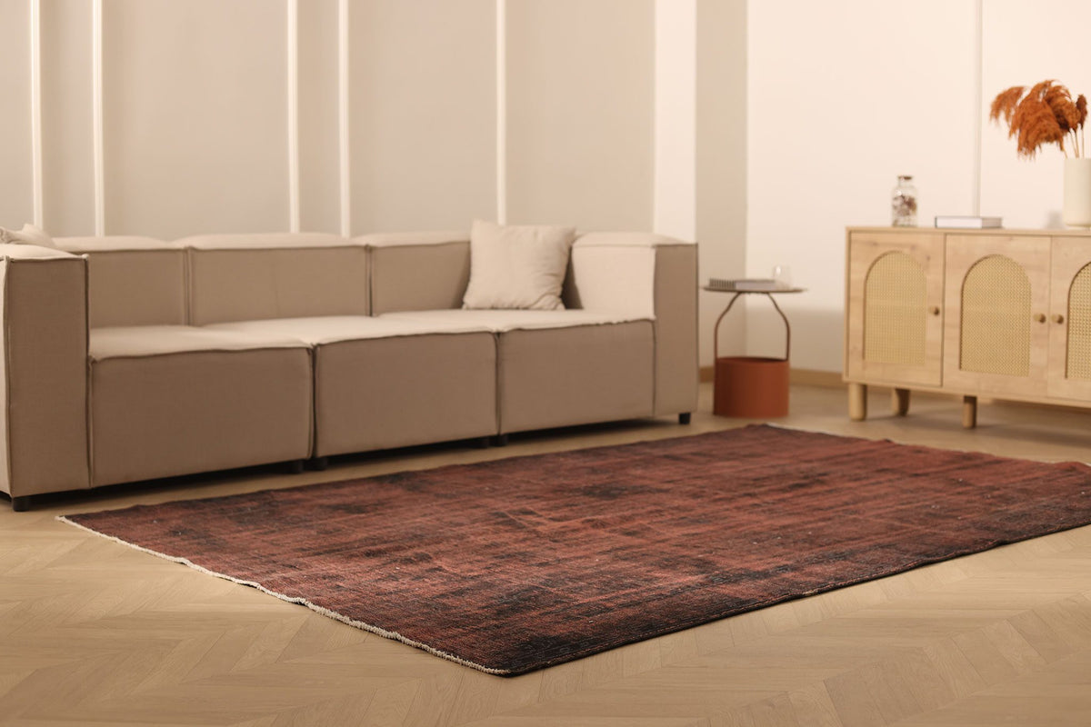 Vintage Manisa Turkish Area Rug 6x9 ft — Red & Brown Overdyed