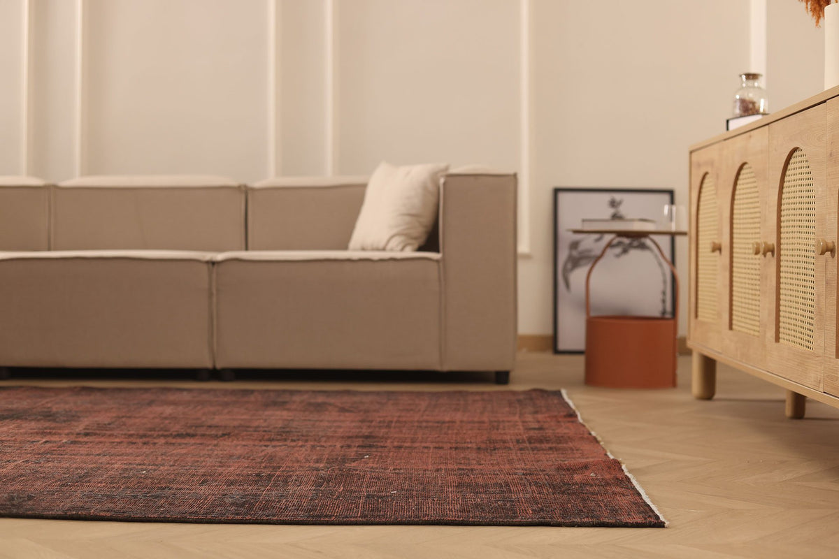 Vintage Manisa Turkish Area Rug 6x9 ft — Red & Brown Overdyed