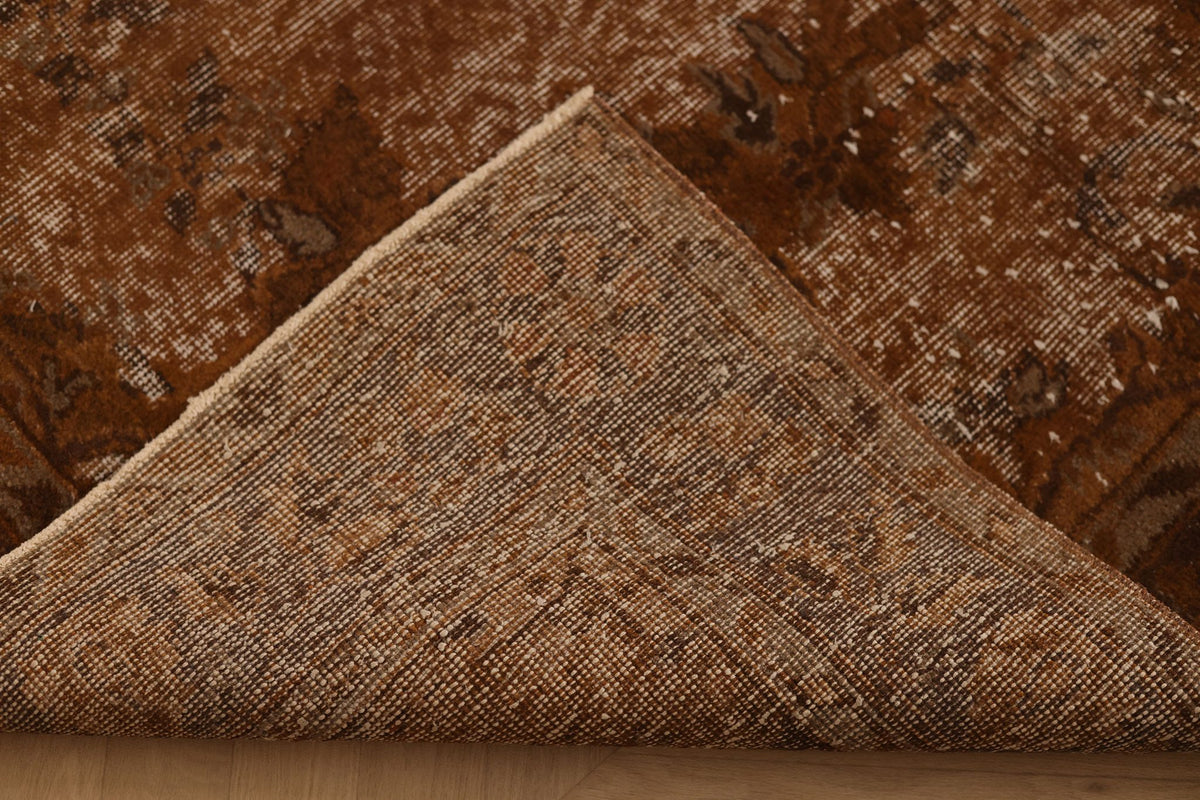 Vintage Manisa Turkish Area Rug 5x9 ft — Brown & Beige Floral