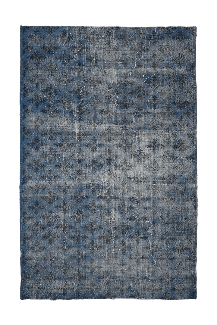 Vintage Isparta Turkish Area Rug 6x9 ft — Blue & Gray Overdyed