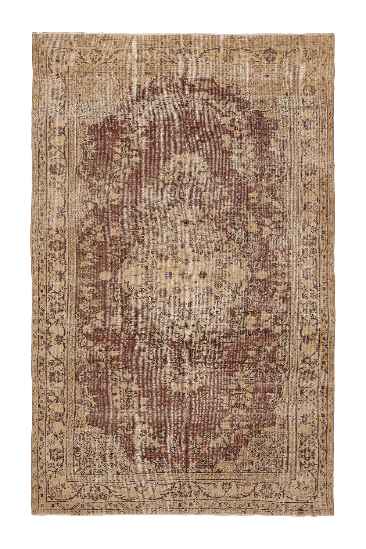 Vintage Isparta Turkish Area Rug 6x9 ft — Red & Beige Floral