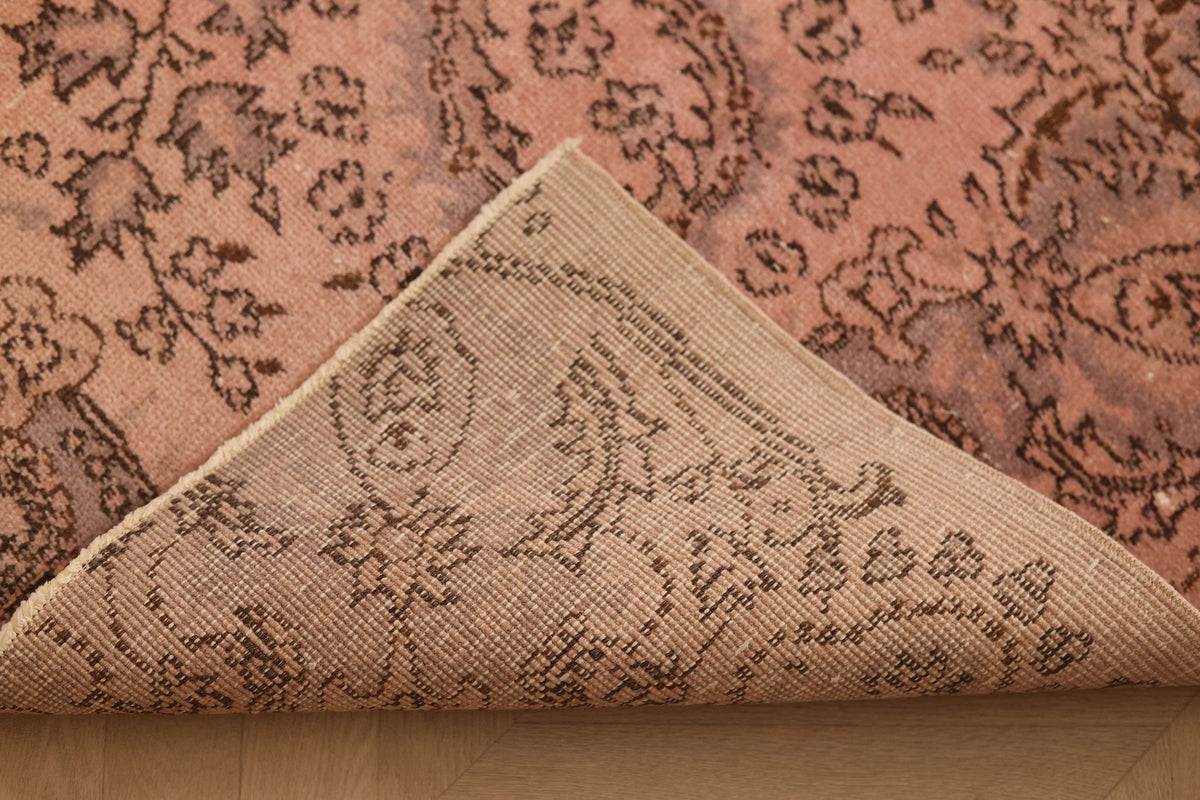 Vintage Isparta Turkish Area Rug 5x8 ft — Pink & Brown Floral