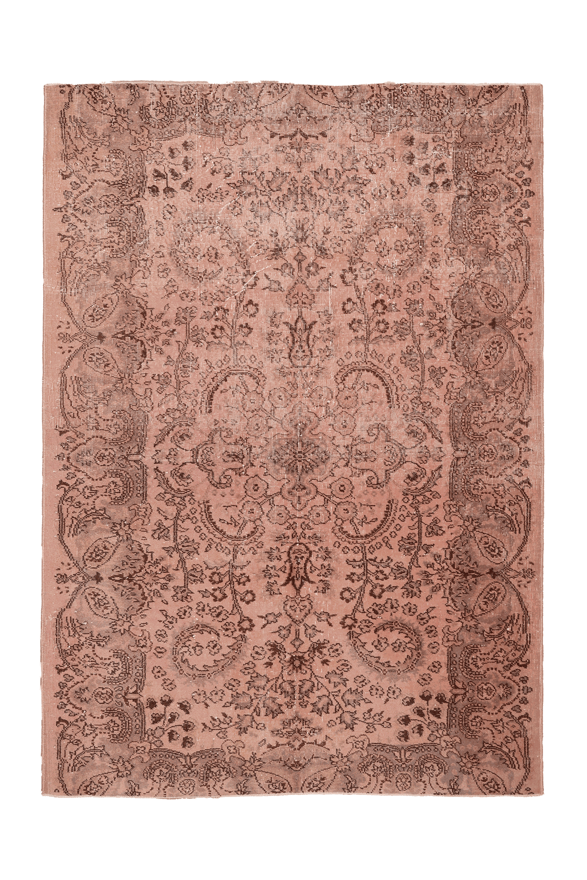Vintage Isparta Turkish Area Rug 5x8 ft — Pink & Brown Floral