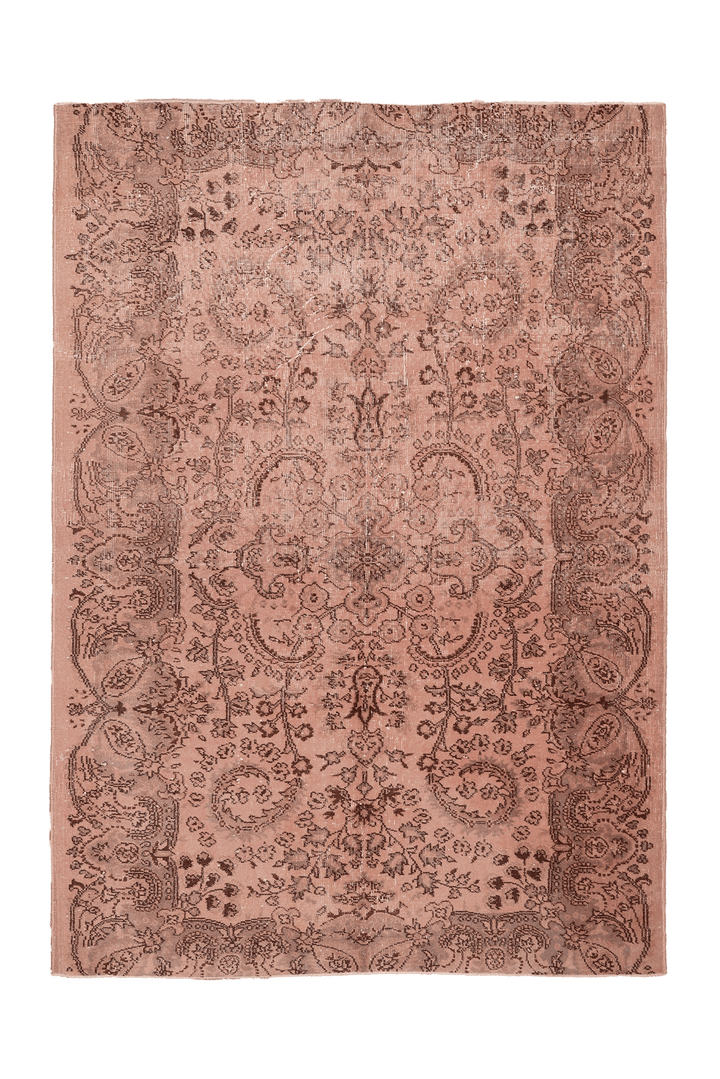 Vintage Isparta Turkish Area Rug 5x8 ft — Pink & Brown Floral