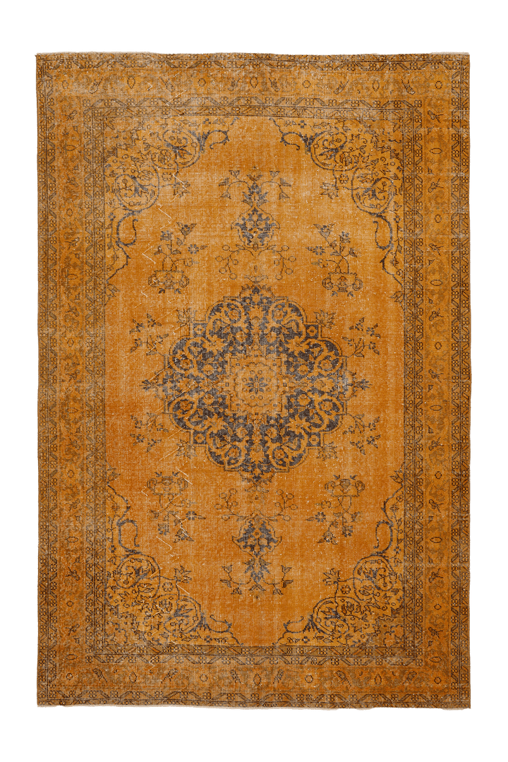 Vintage Isparta Turkish Area Rug 6x10 ft — Orange & Brown Overdyed