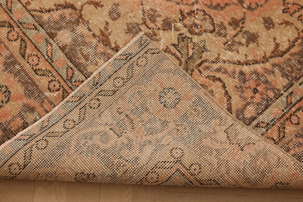 Vintage Isparta Turkish Area Rug 6x10 ft — Orange & Beige Floral