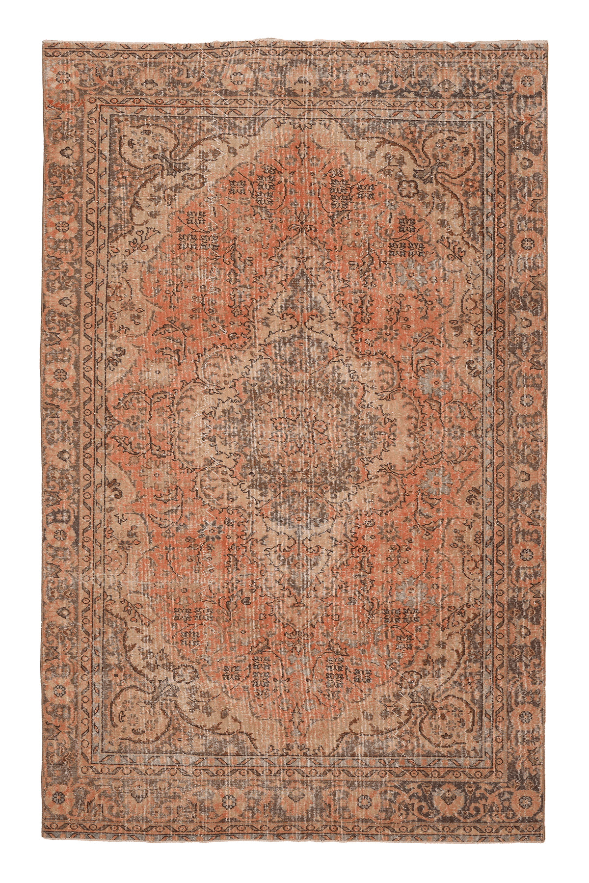Vintage Isparta Turkish Area Rug 6x10 ft — Orange & Beige Floral