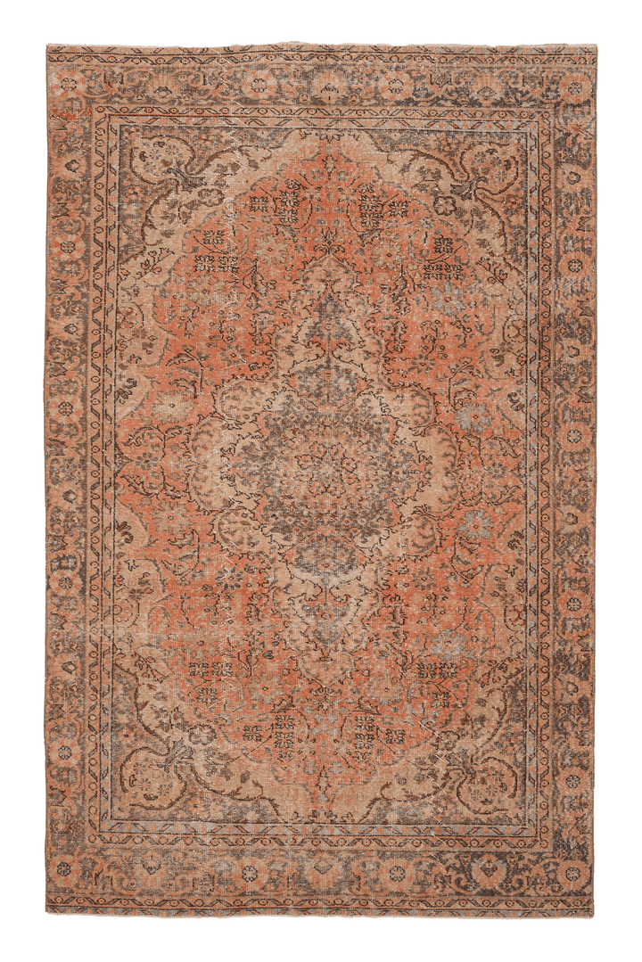 Vintage Isparta Turkish Area Rug 6x10 ft — Orange & Beige Floral