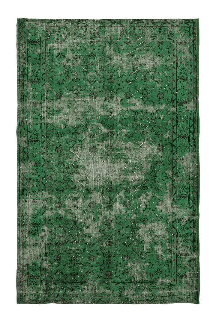 Vintage Isparta Turkish Area Rug 6x9 ft — Green Floral