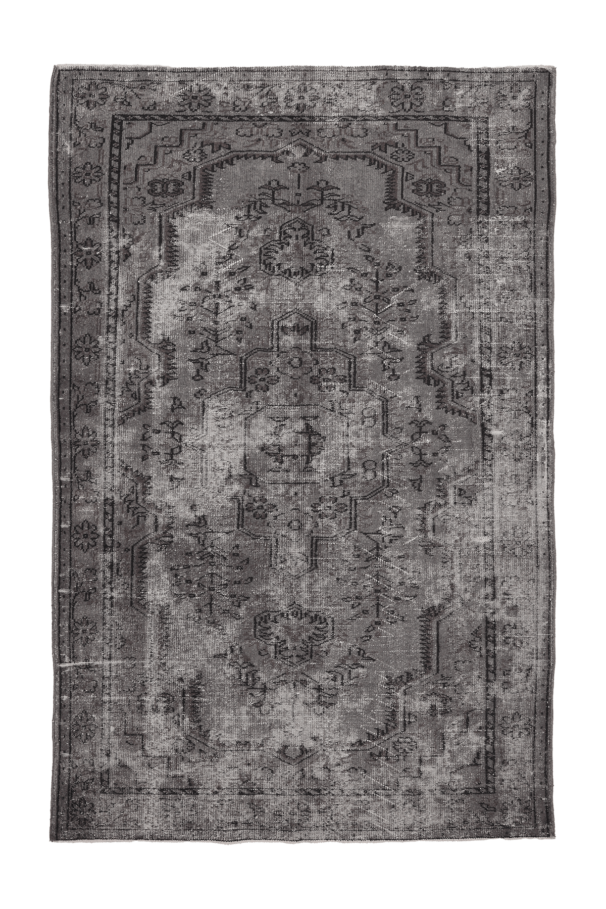 Vintage Isparta Turkish Area Rug 6x10 ft — Gray & Brown Floral