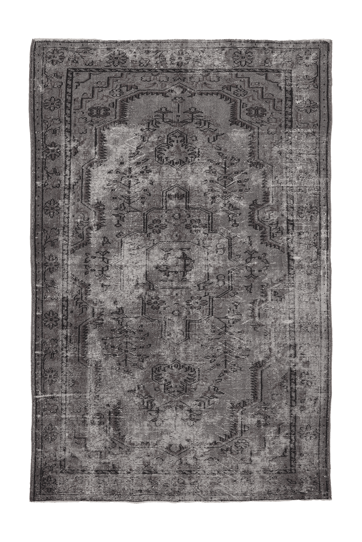 Vintage Isparta Turkish Area Rug 6x10 ft — Gray & Brown Floral