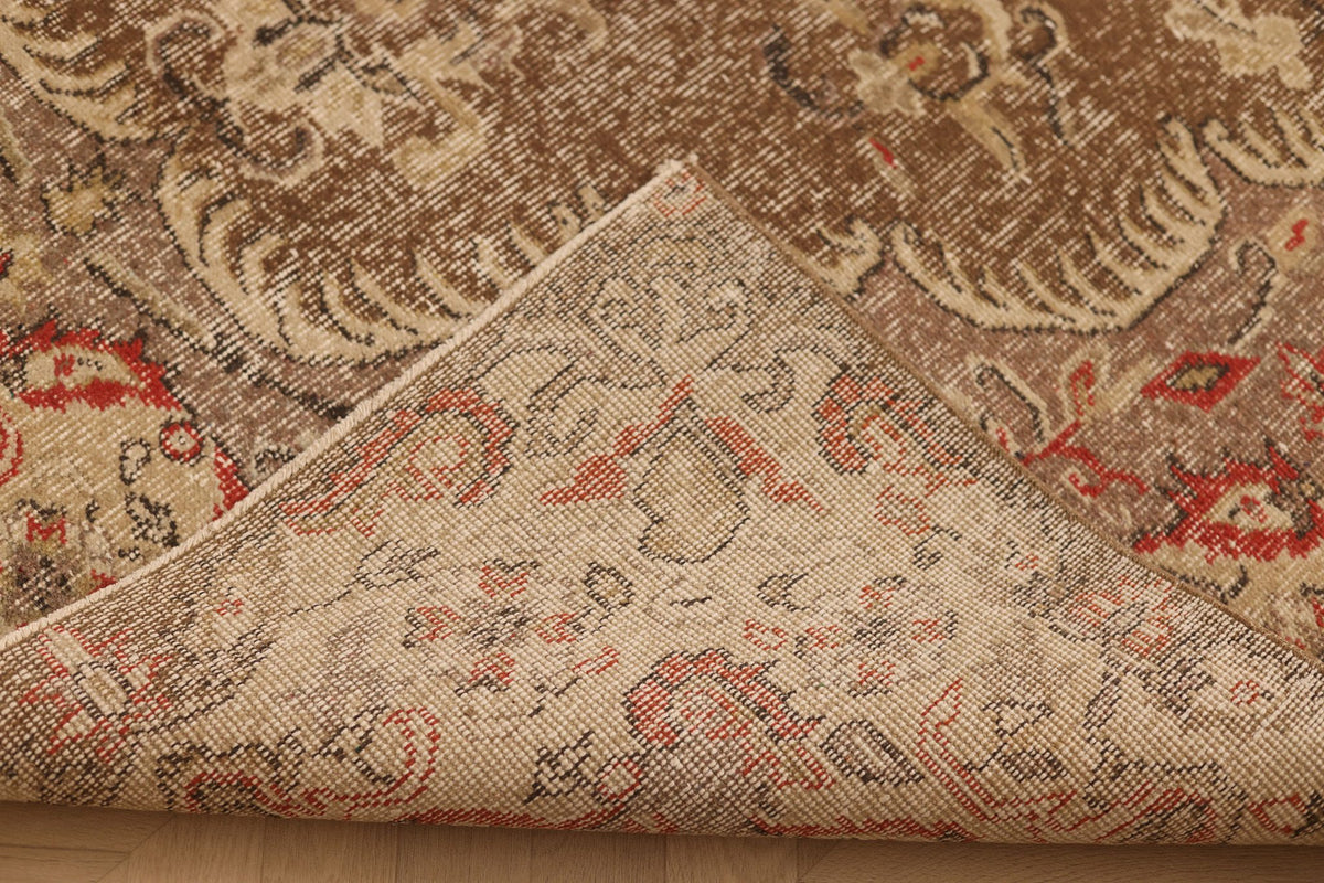 Vintage Isparta Turkish Area Rug 6x8 ft — Brown & Beige Floral