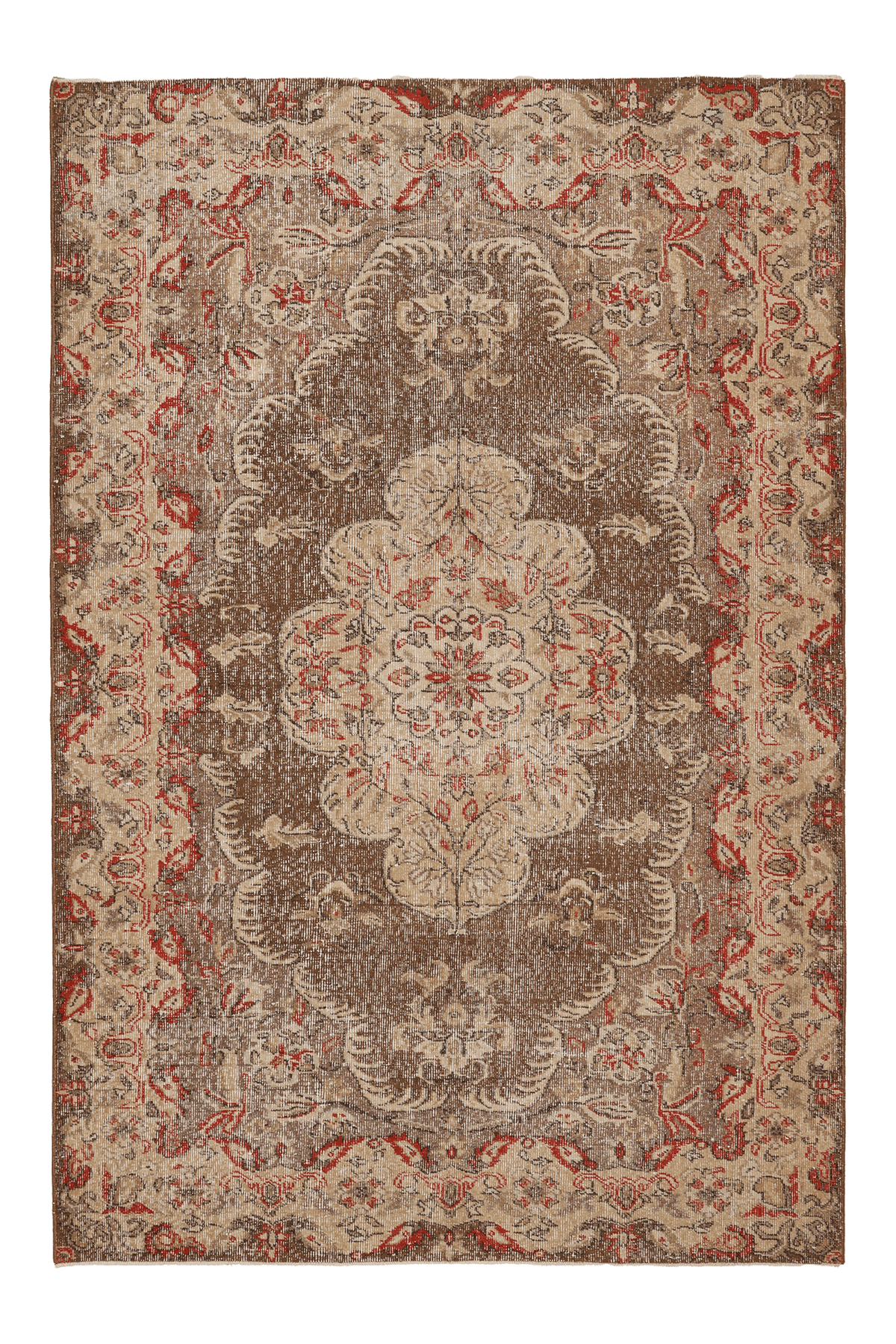 Vintage Isparta Turkish Area Rug 6x8 ft — Brown & Beige Floral