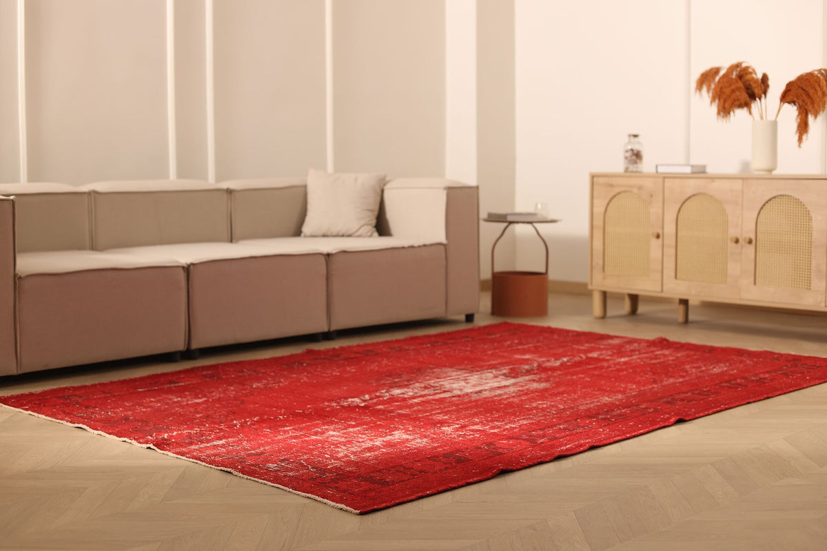 Vintage Manisa Turkish Area Rug 6x9 ft — Red Overdyed