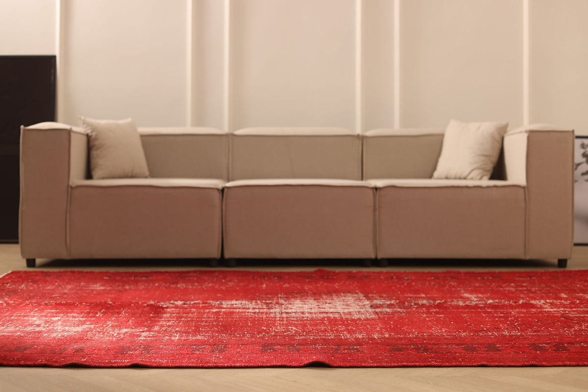 Vintage Manisa Turkish Area Rug 6x9 ft — Red Overdyed