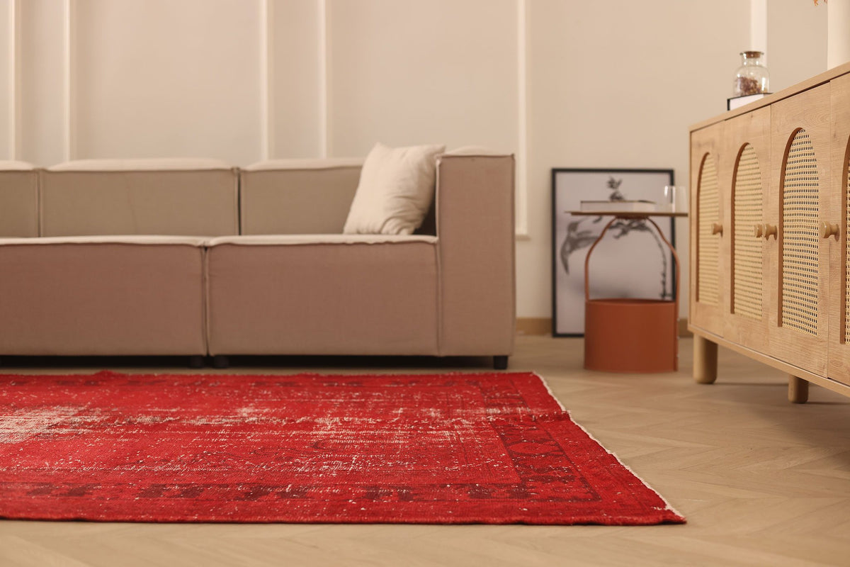 Vintage Manisa Turkish Area Rug 6x9 ft — Red Overdyed
