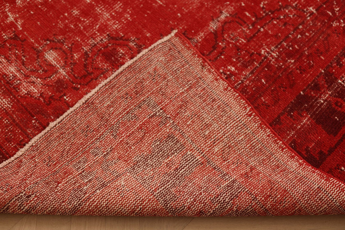 Vintage Manisa Turkish Area Rug 6x9 ft — Red Overdyed