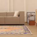 Vintage Manisa Turkish Area Rug 7x9 ft — Orange & Blue Floral
