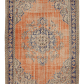 Vintage Manisa Turkish Area Rug 7x9 ft — Orange & Blue Floral