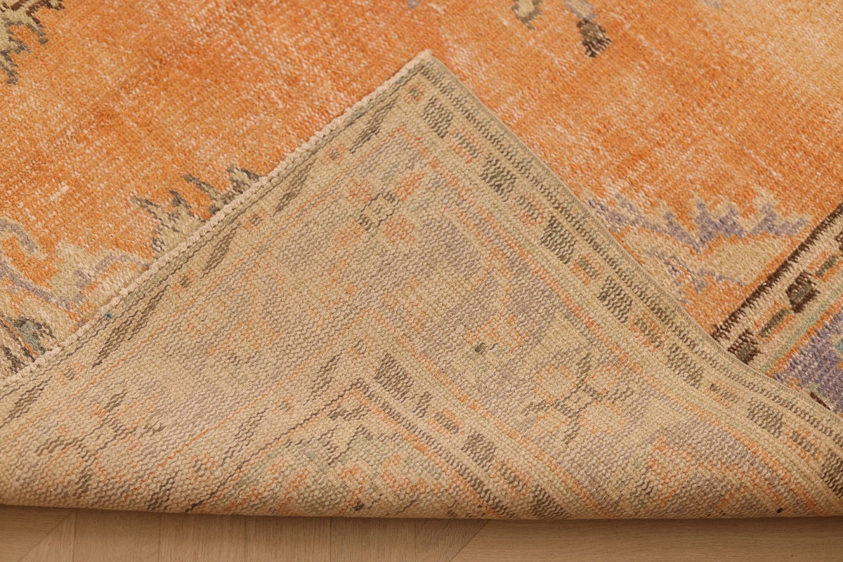 Vintage Manisa Turkish Area Rug 5x9 ft — Orange & Blue Floral