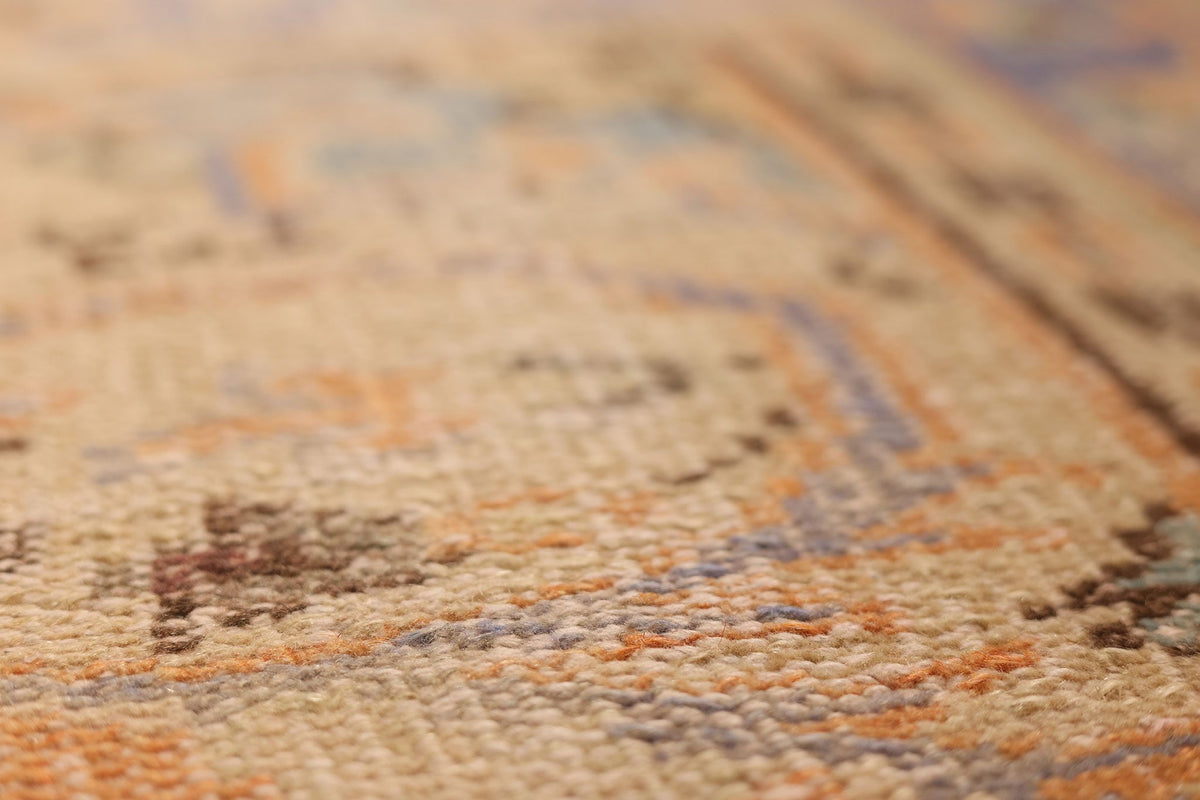 Vintage Manisa Turkish Area Rug 5x9 ft — Orange & Blue Floral