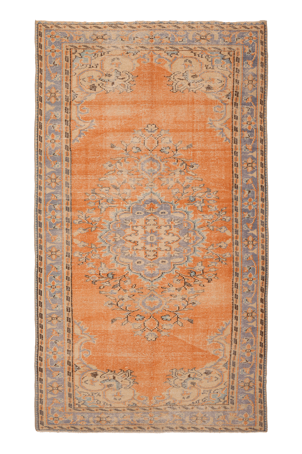 Vintage Manisa Turkish Area Rug 5x9 ft — Orange & Blue Floral