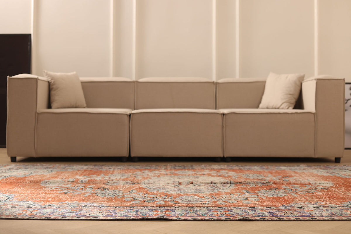 Vintage Manisa Turkish Area Rug 6x10 ft — Orange & Blue Floral