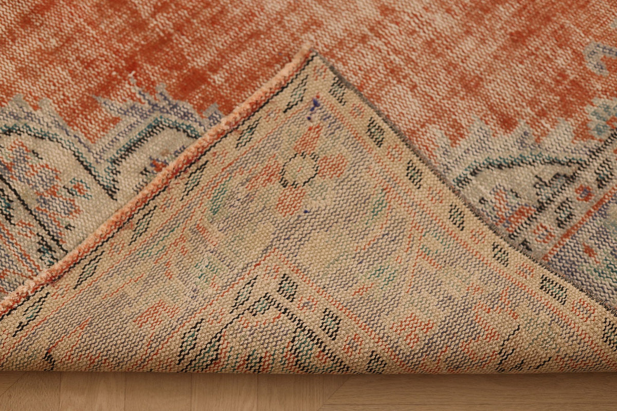 Vintage Manisa Turkish Area Rug 6x10 ft — Orange & Blue Floral