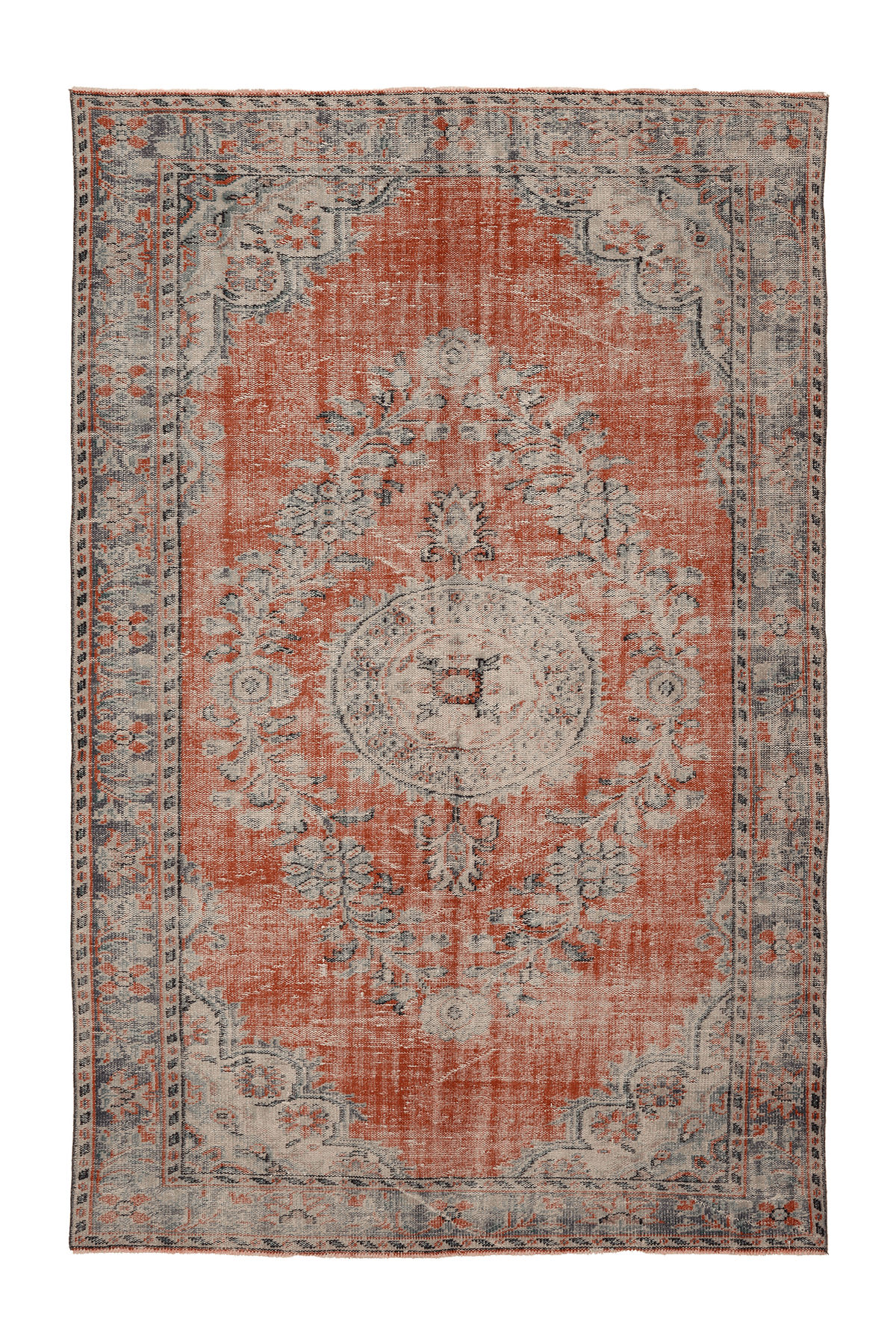 Vintage Manisa Turkish Area Rug 6x10 ft — Orange & Blue Floral
