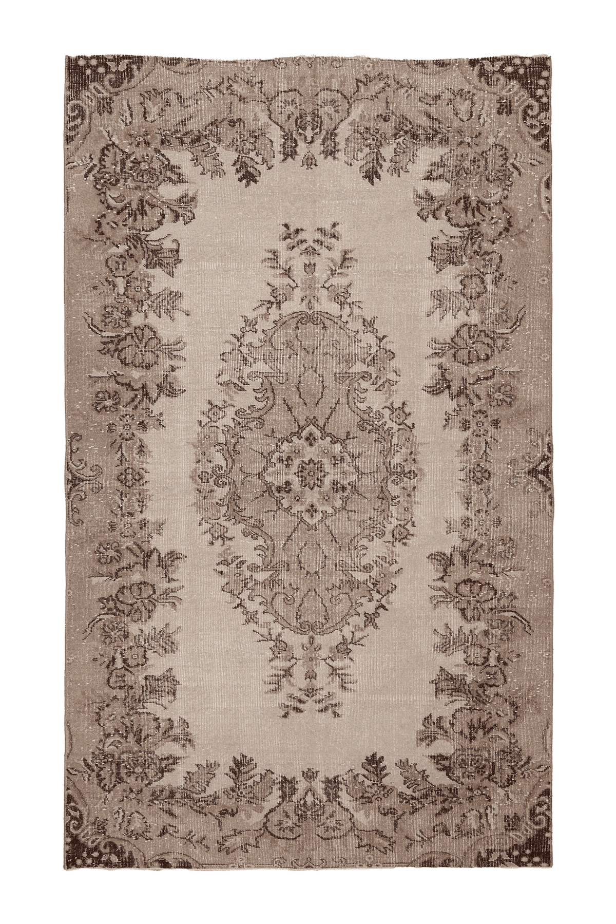 Vintage Isparta Turkish Area Rug 5x9 ft — Beige & Brown Floral
