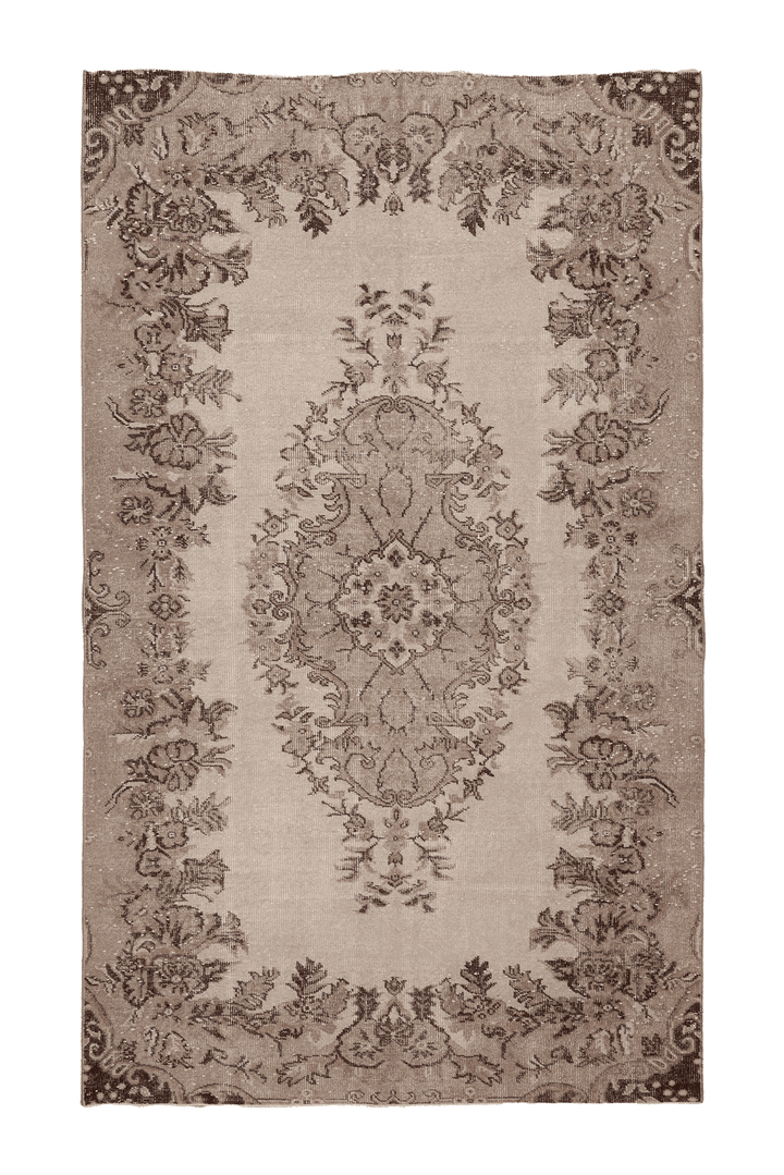 Vintage Isparta Turkish Area Rug 5x9 ft — Beige & Brown Floral