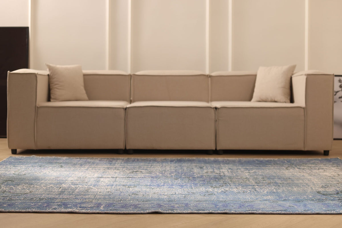 Vintage Manisa Turkish Area Rug 6x9 ft — Blue & Gray Overdyed