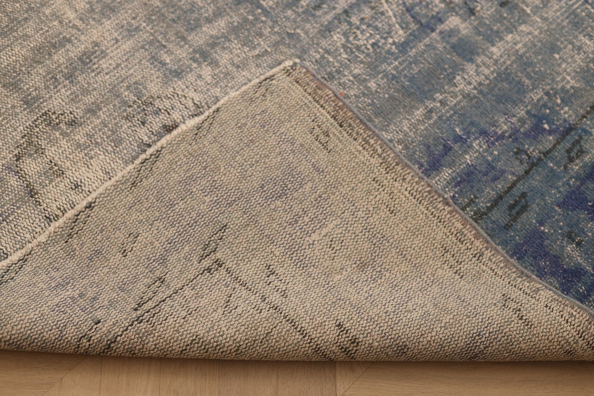 Vintage Manisa Turkish Area Rug 6x9 ft — Blue & Gray Overdyed