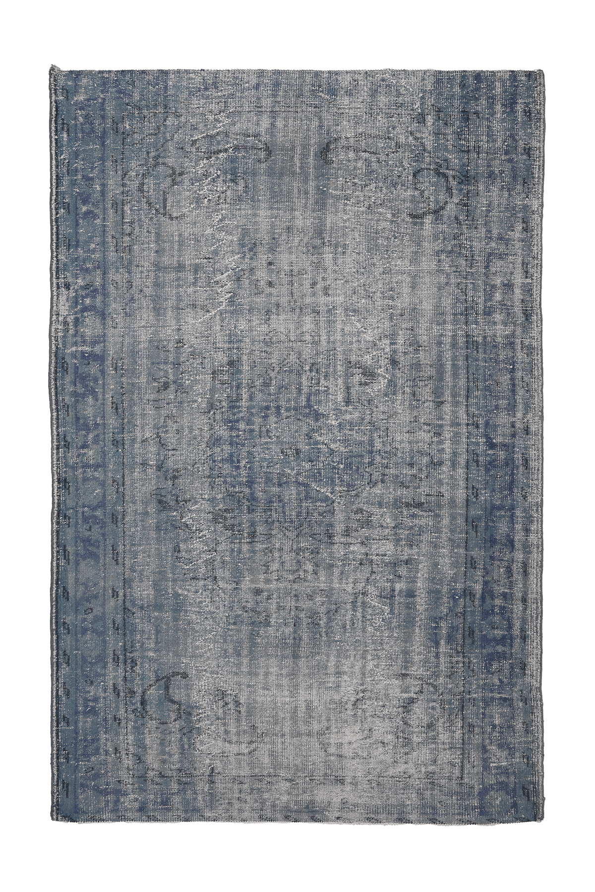Vintage Manisa Turkish Area Rug 6x9 ft — Blue & Gray Overdyed