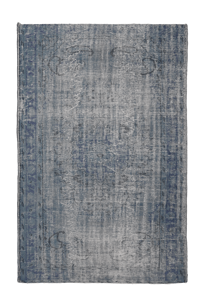 Vintage Manisa Turkish Area Rug 6x9 ft — Blue & Gray Overdyed