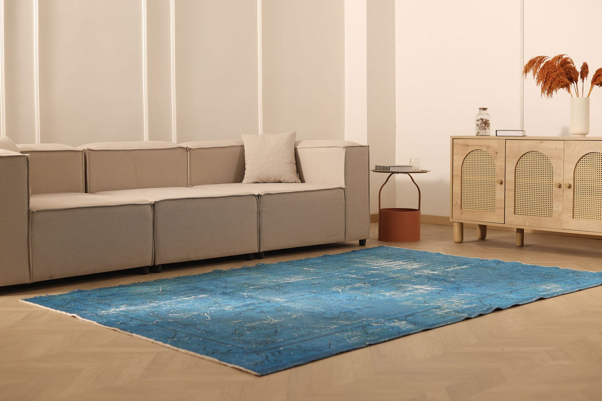 Vintage Isparta Turkish Area Rug 6x9 ft — Blue Overdyed