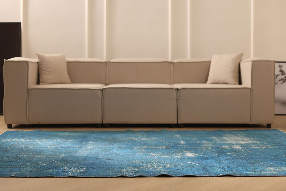 Vintage Isparta Turkish Area Rug 6x9 ft — Blue Overdyed