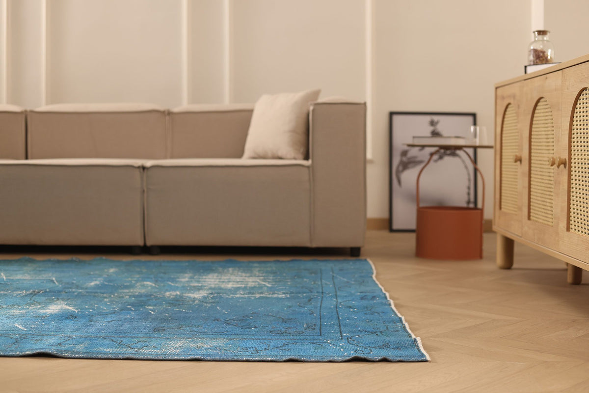 Vintage Isparta Turkish Area Rug 6x9 ft — Blue Overdyed