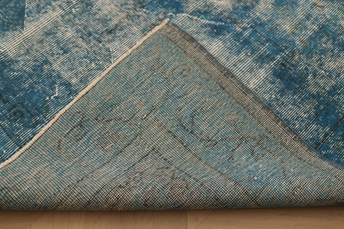 Vintage Isparta Turkish Area Rug 6x9 ft — Blue Overdyed