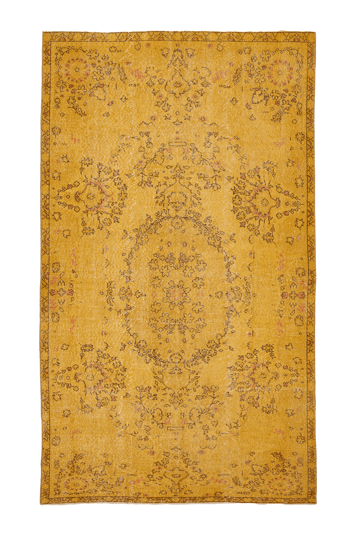 Vintage Isparta Turkish Area Rug 6x10 ft — Yellow & Orange Floral