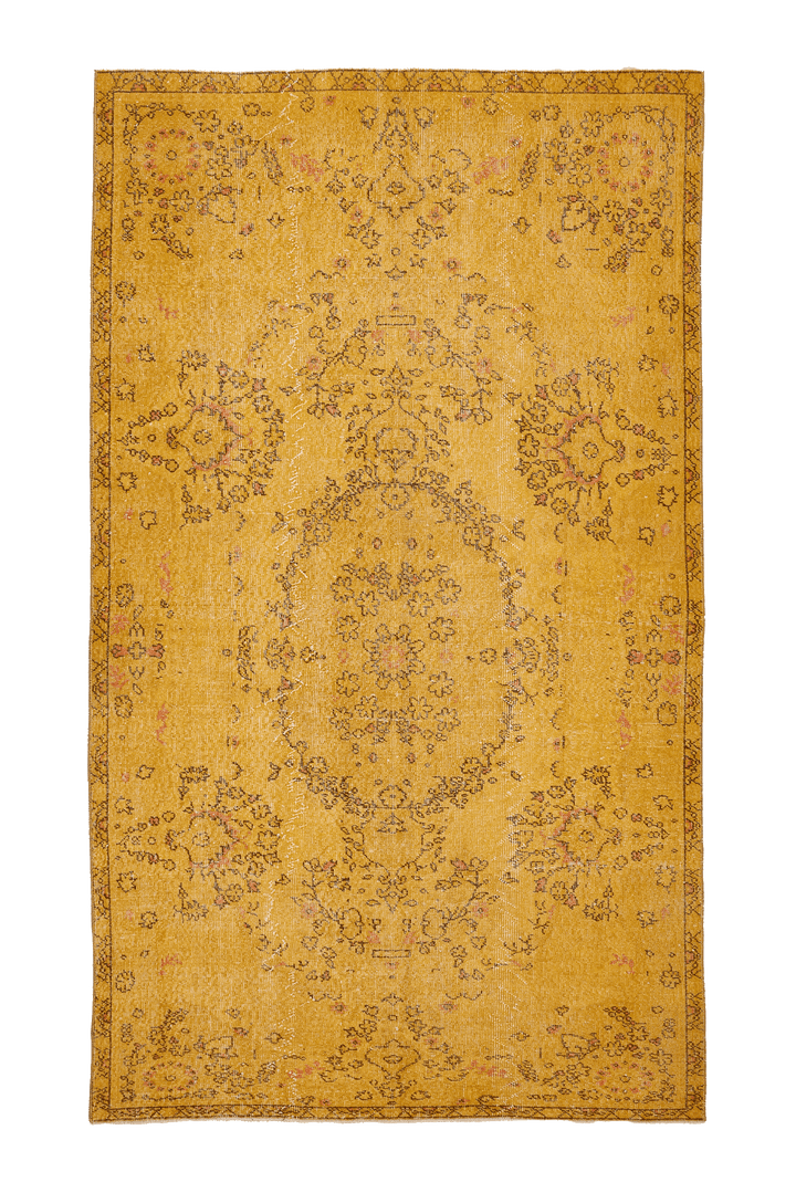Vintage Isparta Turkish Area Rug 6x10 ft — Yellow & Orange Floral