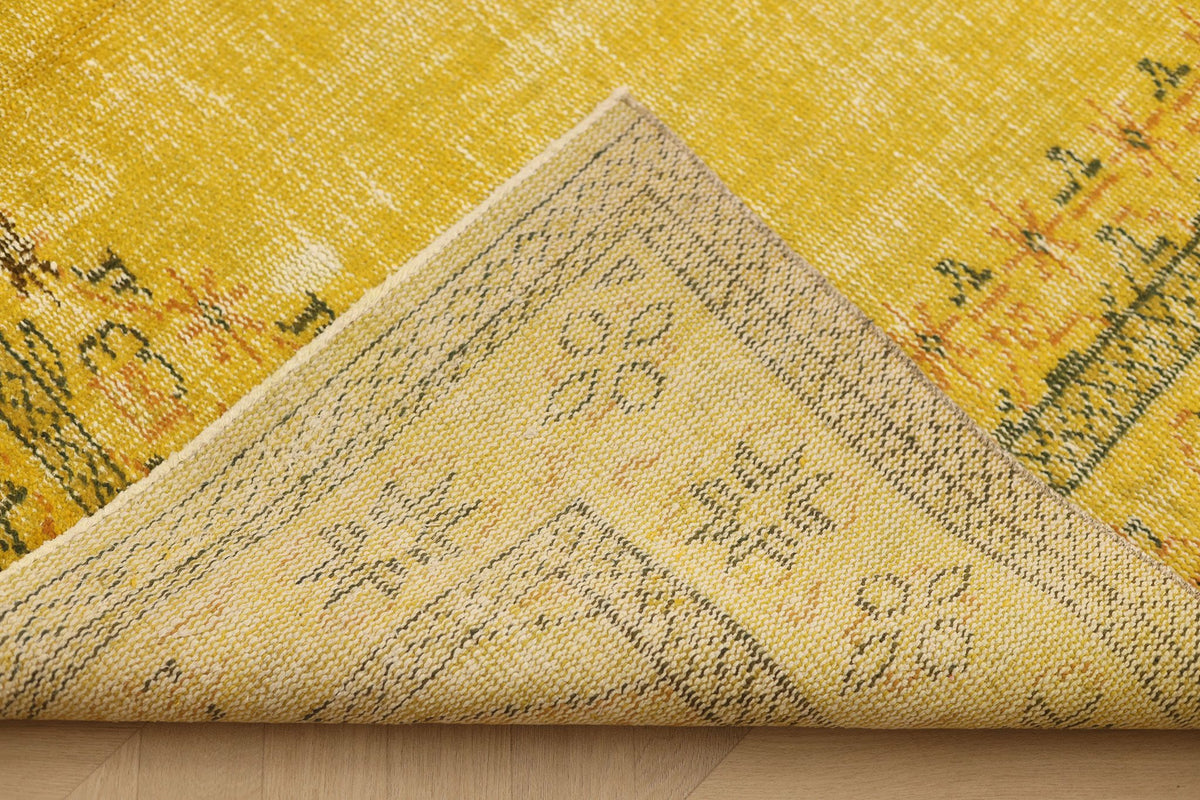 Vintage Manisa Turkish Area Rug 6x9 ft — Yellow & Brown Overdyed