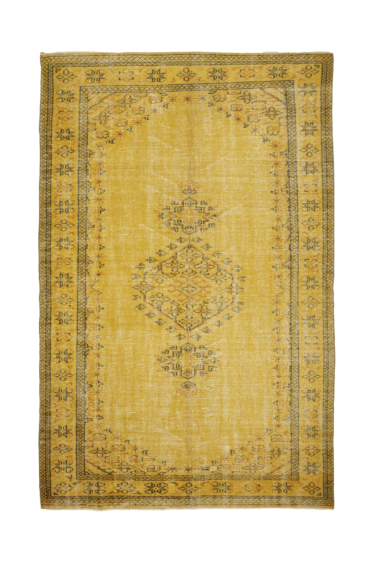 Vintage Manisa Turkish Area Rug 6x9 ft — Yellow & Brown Overdyed