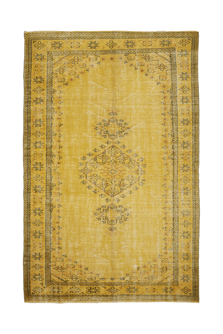Vintage Manisa Turkish Area Rug 6x9 ft — Yellow & Brown Overdyed