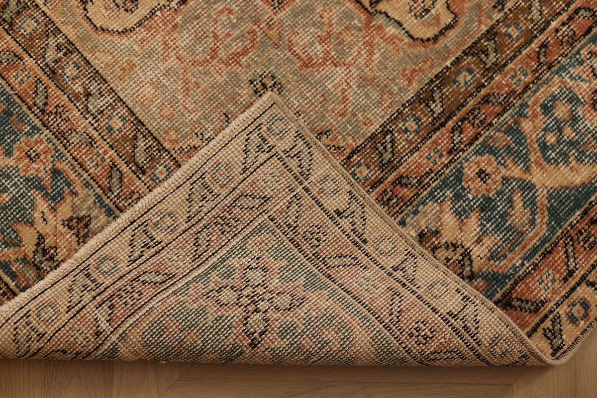 Vintage Isparta Turkish Area Rug 7x11 ft — Orange & Blue Floral