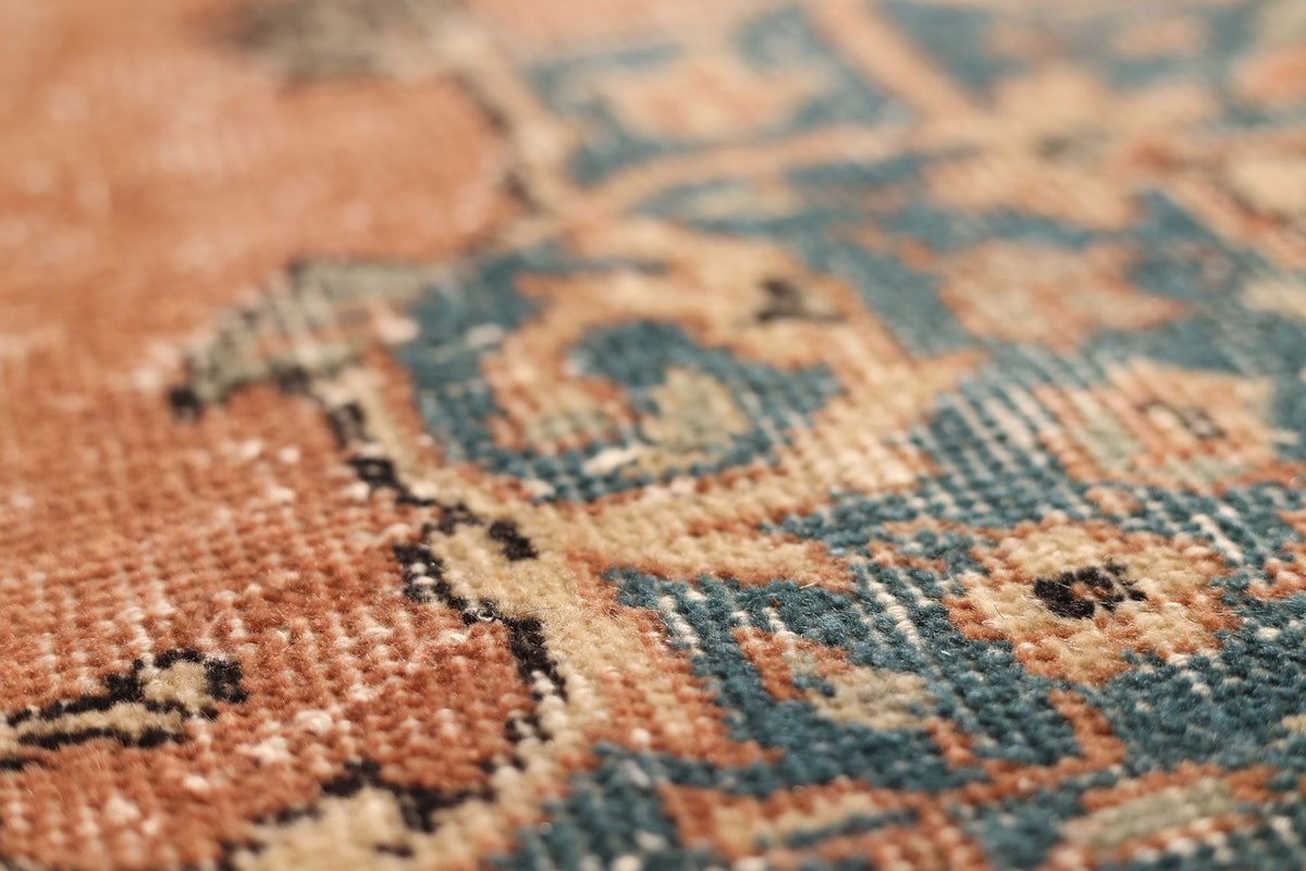 Vintage Isparta Turkish Area Rug 7x11 ft — Orange & Blue Floral