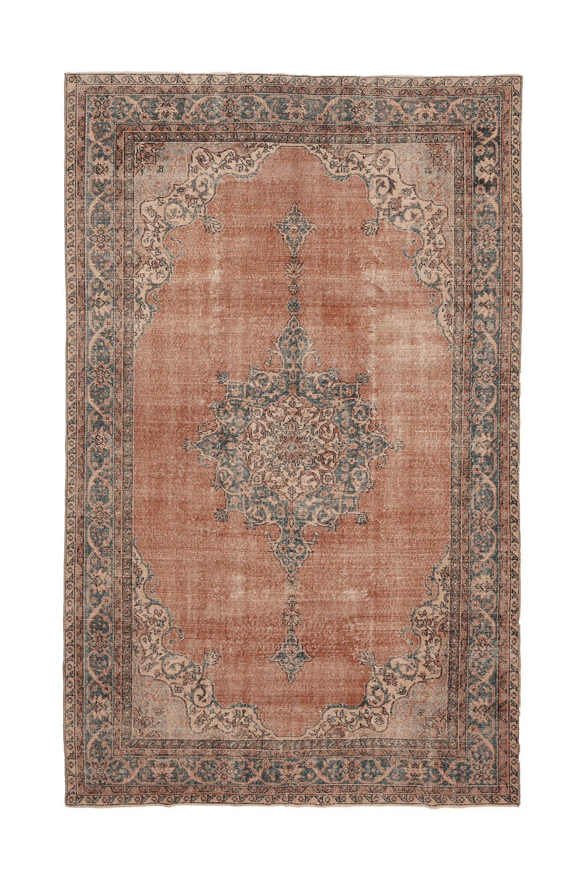 Vintage Isparta Turkish Area Rug 7x11 ft — Orange & Blue Floral