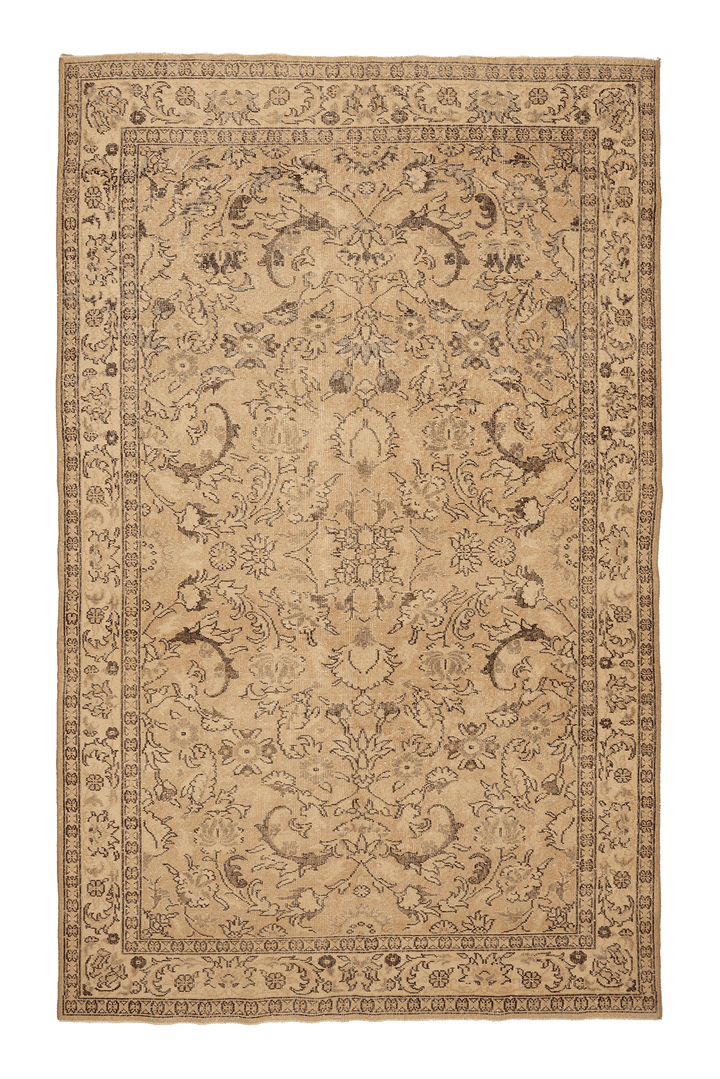 Vintage Isparta Turkish Area Rug 6x10 ft — Beige & Brown Floral