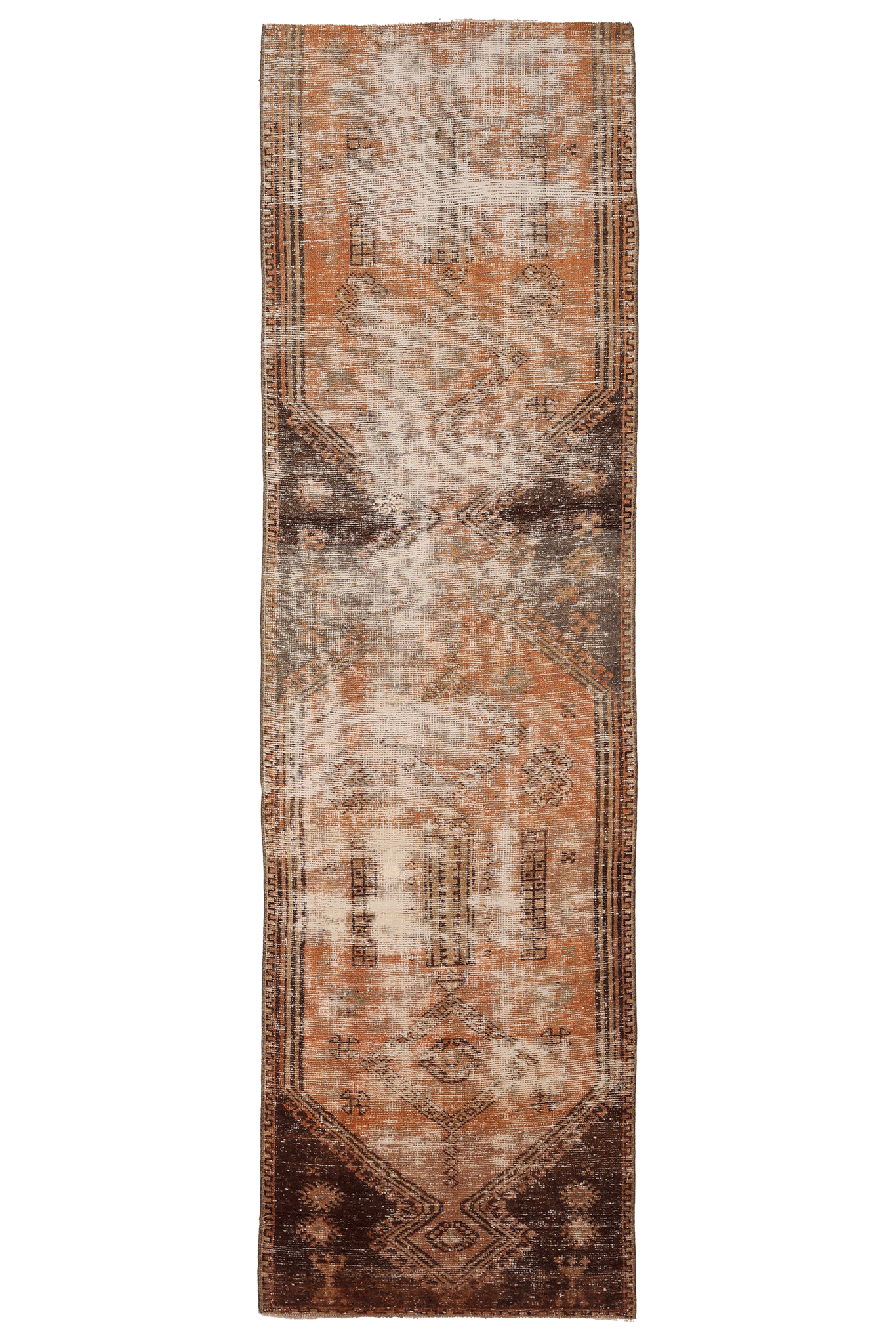 Vintage Malatya Turkish Runner Rug 2x9 ft — Orange & Brown Distressed