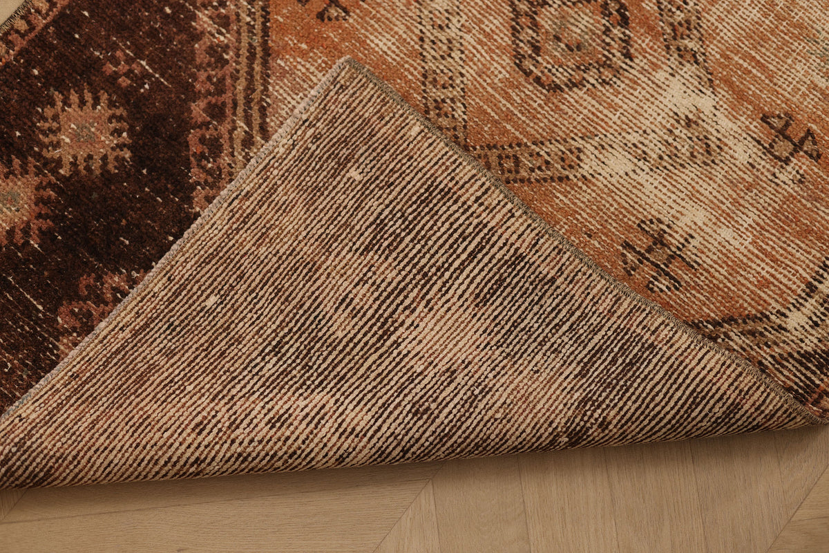 Vintage Malatya Turkish Runner Rug 2x9 ft — Orange & Brown Distressed